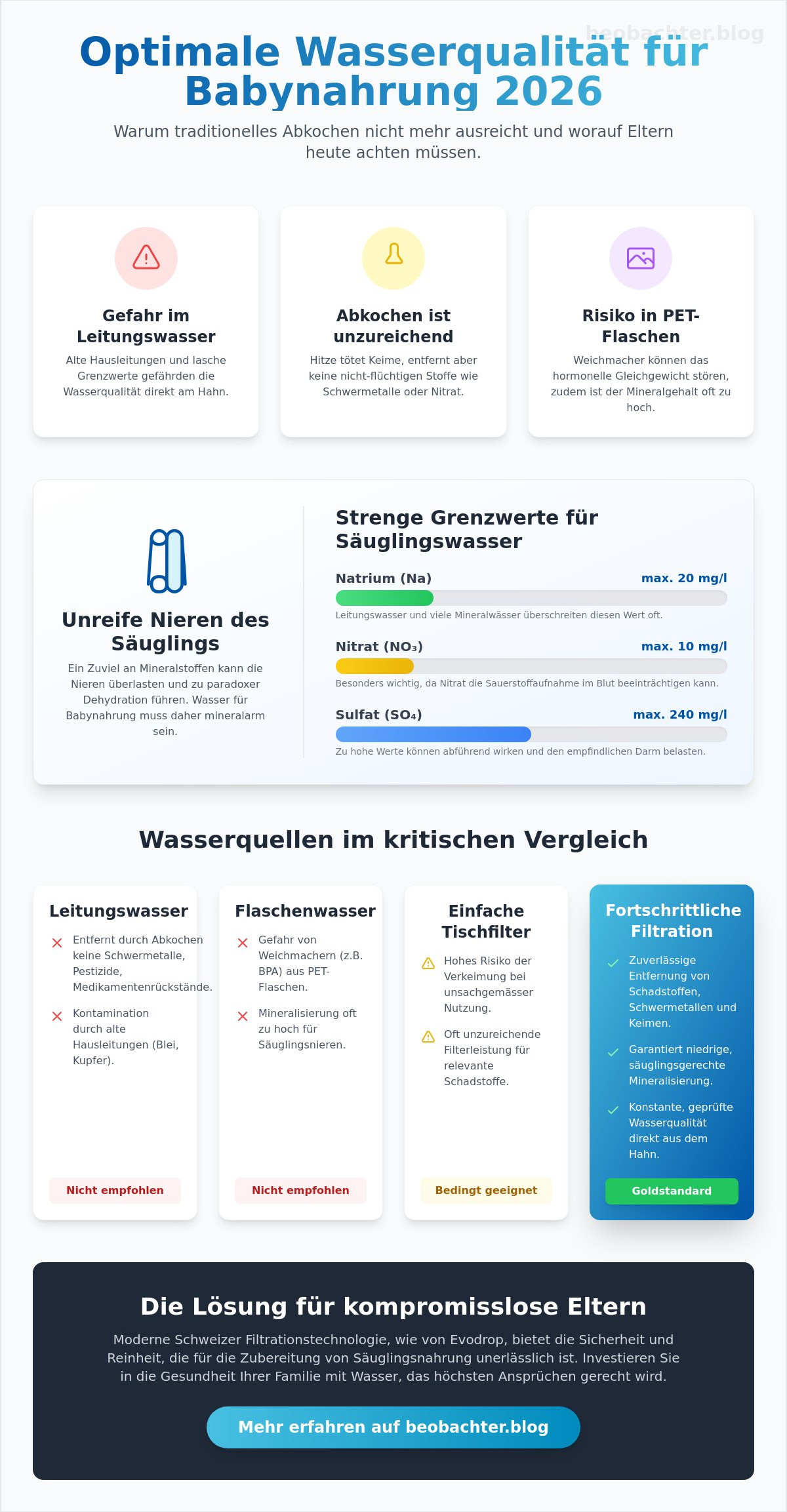 Bestes Wasser für Babynahrung: Sicherheit, Mineralik und moderne Filtration im Vergleich