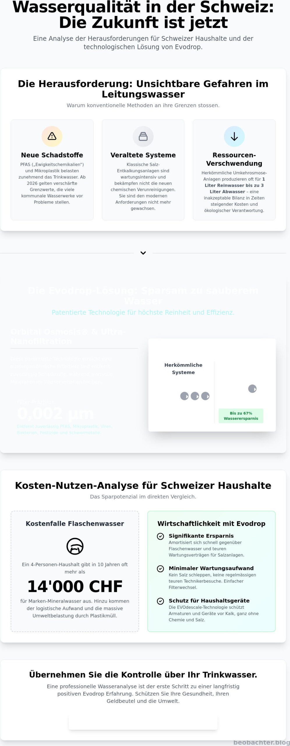 Evodrop: Sparsam zu sauberem Wasser – Eine technologische Analyse für Schweizer Haushalte 2026