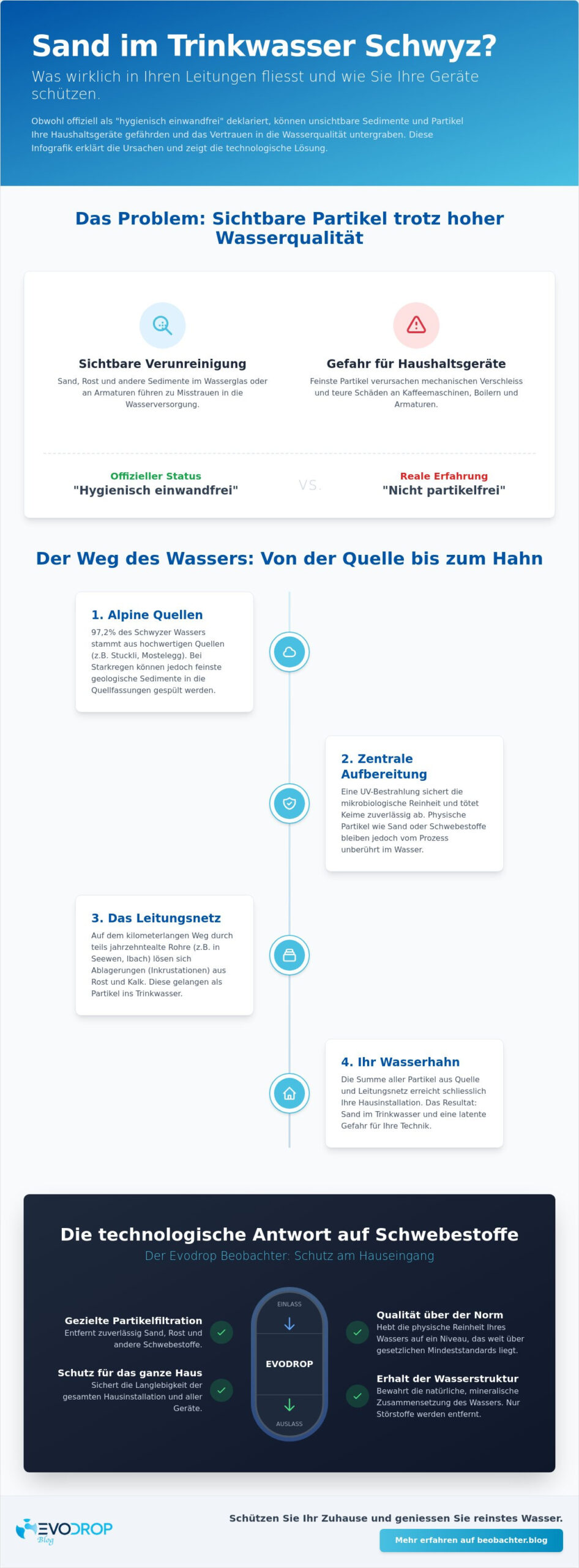 Sand im Trinkwasser in Schwyz: Ursachen, Risiken und technologische Lösungsansätze